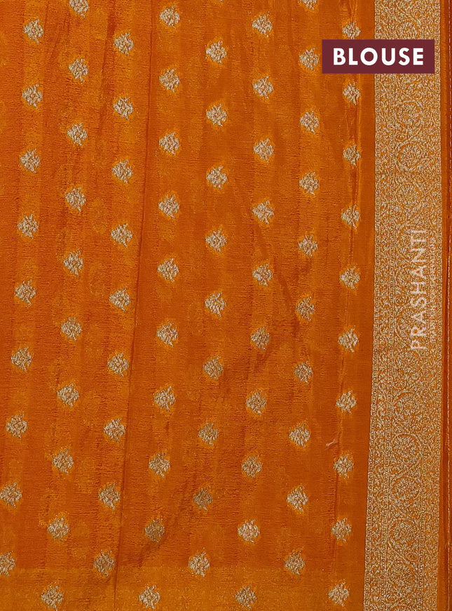 Banarasi semi crepe saree red and dark mustard with allover thread & zari woven buttas and woven border