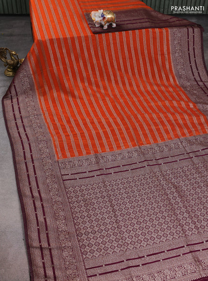 Banarasi semi crepe saree orange and wine shade with allover zari weaves and long zari woven border