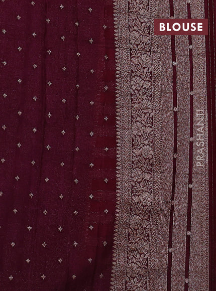 Banarasi semi crepe saree orange and wine shade with allover zari weaves and long zari woven border