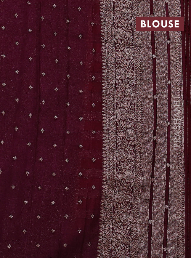 Banarasi semi crepe saree orange and wine shade with allover zari weaves and long zari woven border