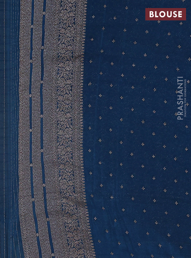 Banarasi semi crepe saree beige and peacock green with allover zari weaves and long zari woven border