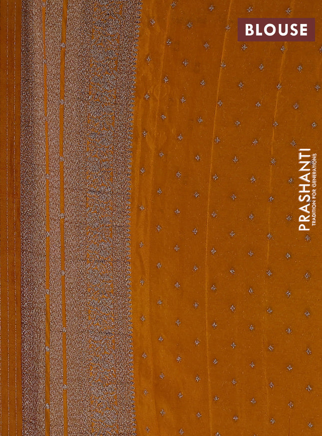 Banarasi semi crepe saree red and dark mustard with allover zari weaves and long zari woven border