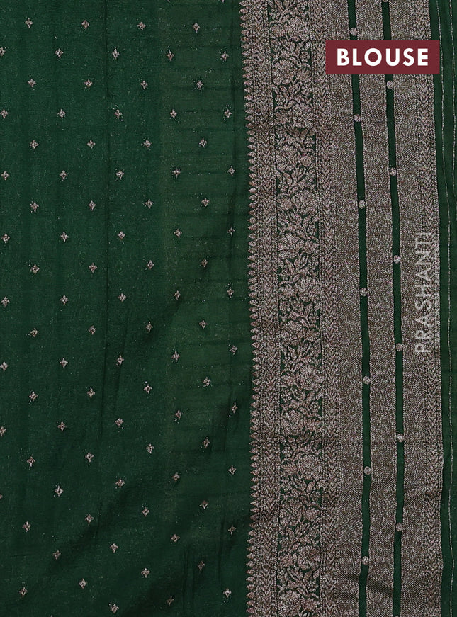 Banarasi semi crepe saree beige and bottle green with allover zari weaves and long zari woven border