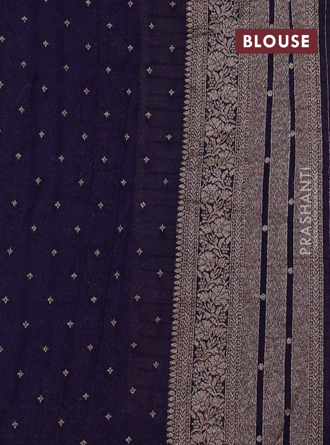 Banarasi semi crepe saree beige and navy blue with allover zari weaves and long zari woven border