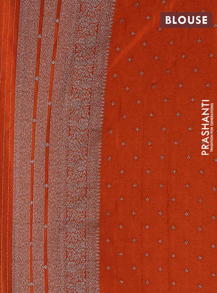 Banarasi semi crepe saree wine shade and orange with allover zari weaves and long zari woven border