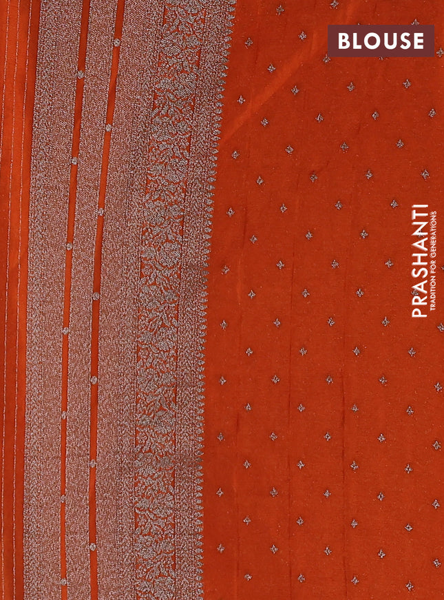 Banarasi semi crepe saree wine shade and orange with allover zari weaves and long zari woven border