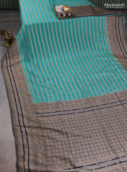 Banarasi semi crepe saree teal blue and peacock blue with allover zari weaves and long zari woven border