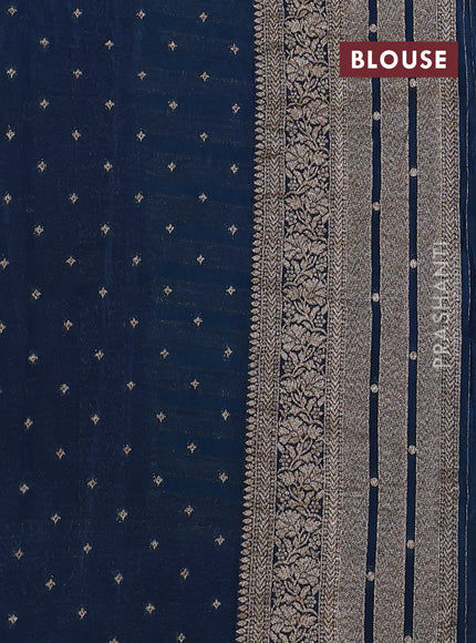 Banarasi semi crepe saree teal blue and peacock blue with allover zari weaves and long zari woven border