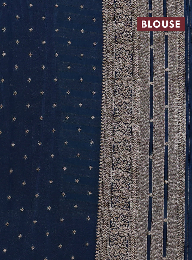 Banarasi semi crepe saree teal blue and peacock blue with allover zari weaves and long zari woven border