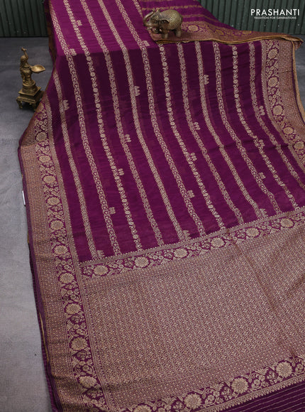 Banarasi semi crepe saree purple with allover thread & zari weaves and zari woven border