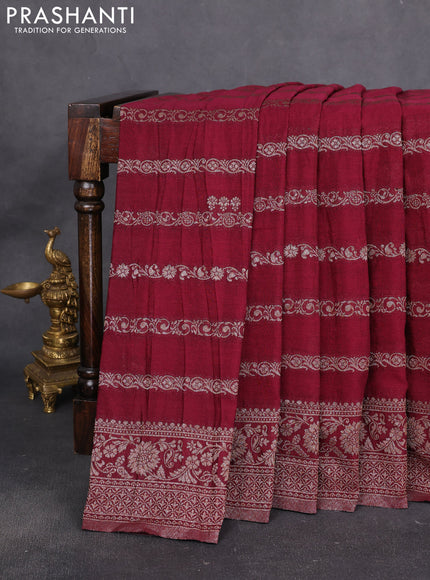 Banarasi semi crepe saree wine shade with allover thread & zari weaves and zari woven border