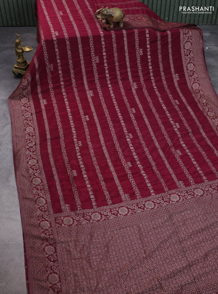 Banarasi semi crepe saree wine shade with allover thread & zari weaves and zari woven border