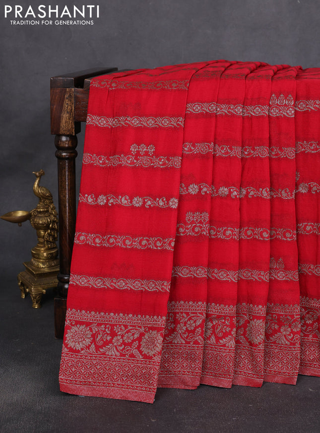 Banarasi semi crepe saree red with allover thread & zari weaves and zari woven border