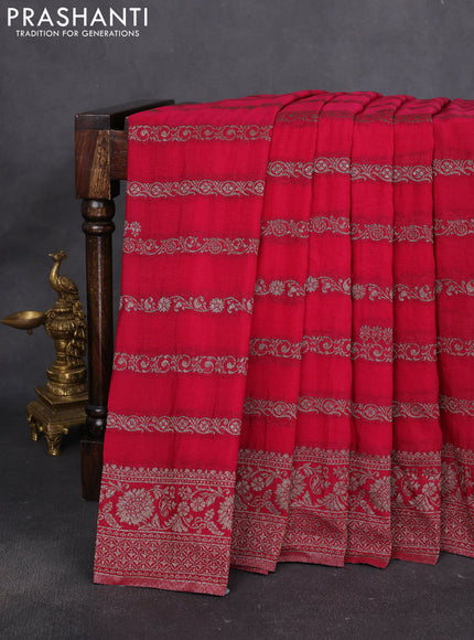Banarasi semi crepe saree dark pink with allover thread & zari weaves and zari woven border