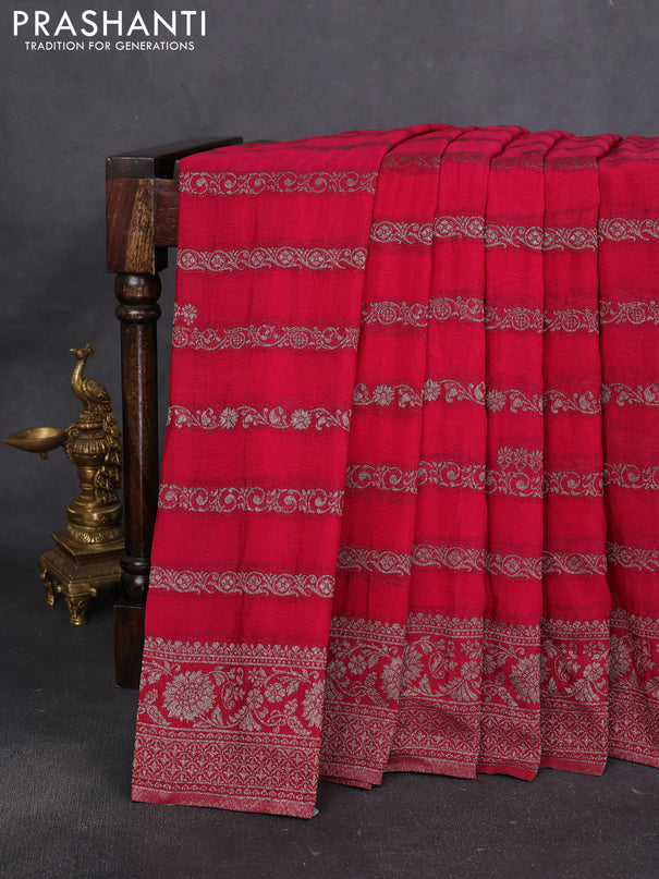 Banarasi semi crepe saree dark pink with allover thread & zari weaves and zari woven border