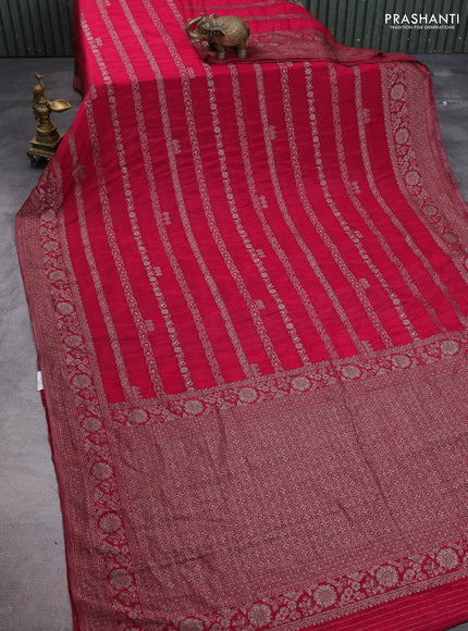 Banarasi semi crepe saree dark pink with allover thread & zari weaves and zari woven border