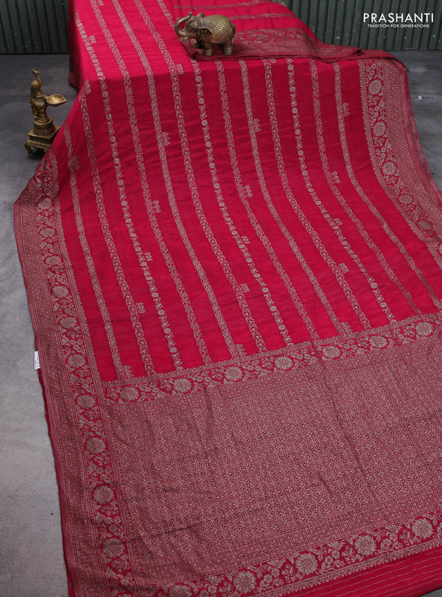 Banarasi semi crepe saree dark pink with allover thread & zari weaves and zari woven border