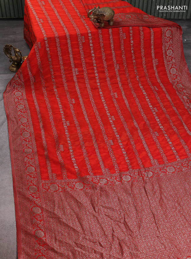 Banarasi semi crepe saree orange with allover thread & zari weaves and zari woven border