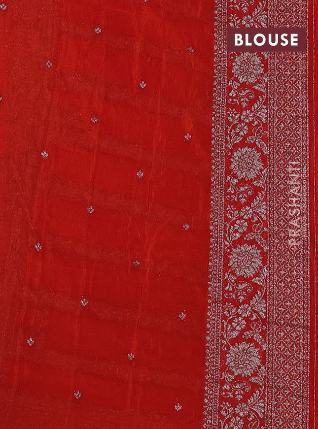 Banarasi semi crepe saree orange with allover thread & zari weaves and zari woven border
