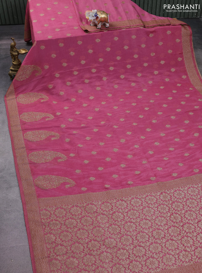 Banarasi semi crepe saree mauve pink with allover thread & zari woven buttas and zari woven border