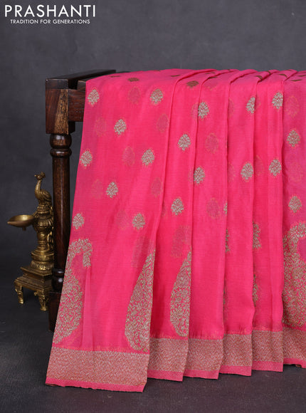 Banarasi semi crepe saree pink with allover thread & zari woven buttas and zari woven border