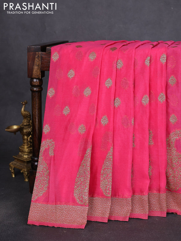 Banarasi semi crepe saree pink with allover thread & zari woven buttas and zari woven border