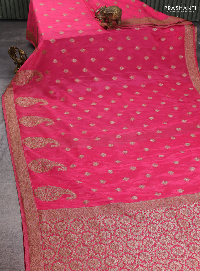 Banarasi semi crepe saree pink with allover thread & zari woven buttas and zari woven border