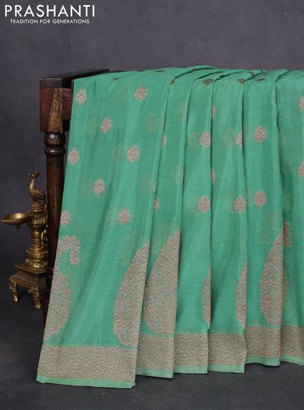 Banarasi semi crepe saree pastel green with allover thread & zari woven buttas and zari woven border