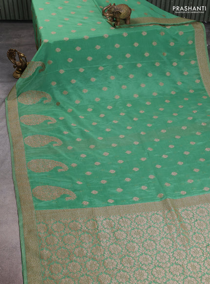 Banarasi semi crepe saree pastel green with allover thread & zari woven buttas and zari woven border