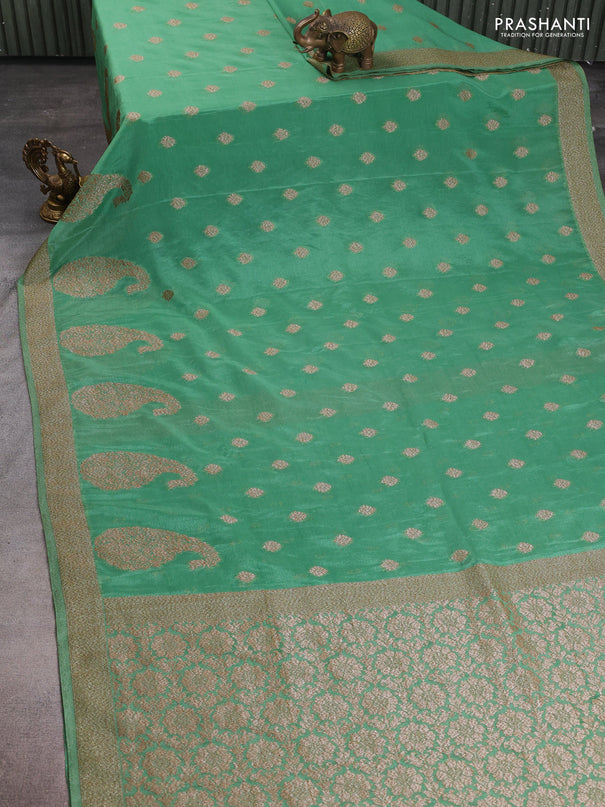 Banarasi semi crepe saree pastel green with allover thread & zari woven buttas and zari woven border