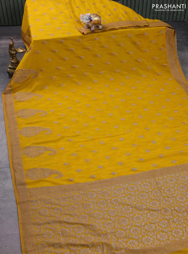 Banarasi semi crepe saree mustard yellow with allover thread & zari woven buttas and zari woven border