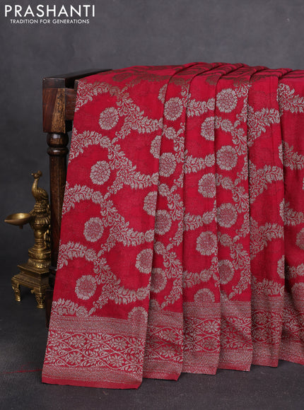 Banarasi semi crepe saree dark pink with allover thread & zari woven floral weaves and zari woven border