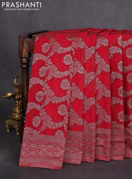Banarasi semi crepe saree maroon with allover thread & zari woven floral weaves and zari woven border