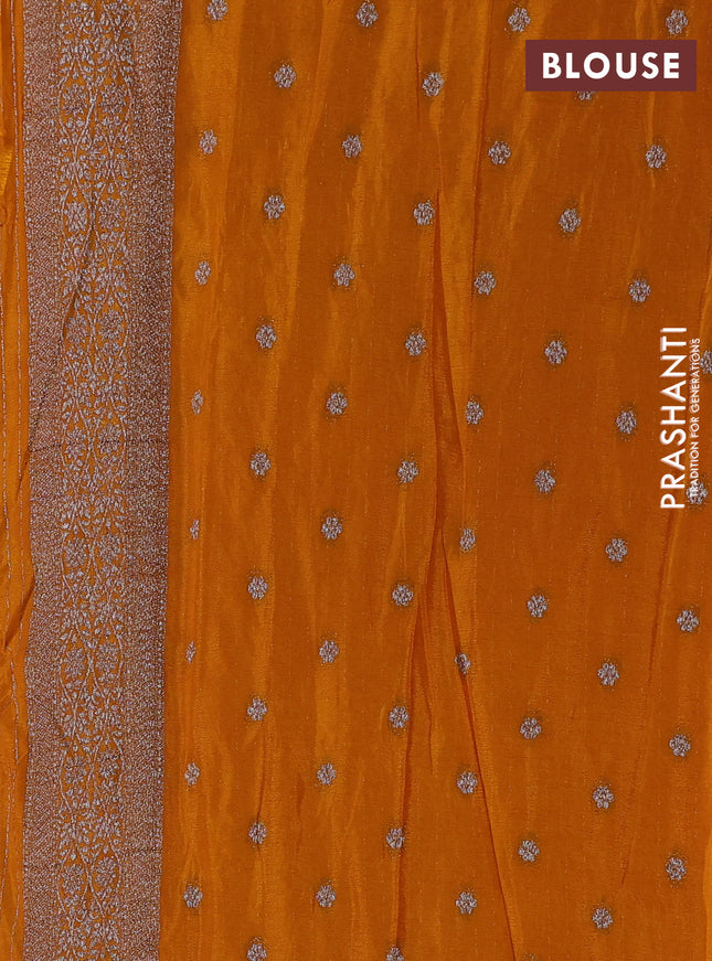 Banarasi semi crepe saree dark mustard with allover thread & zari woven floral weaves and zari woven border