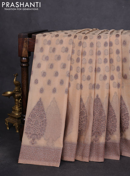 Banarasi semi crepe saree beige with allover thread & zari woven buttas and zari woven border