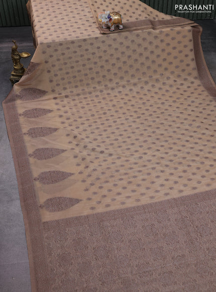 Banarasi semi crepe saree beige with allover thread & zari woven buttas and zari woven border