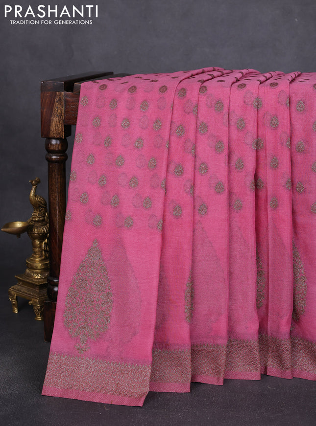 Banarasi semi crepe saree mauve pink with allover thread & zari woven buttas and zari woven border