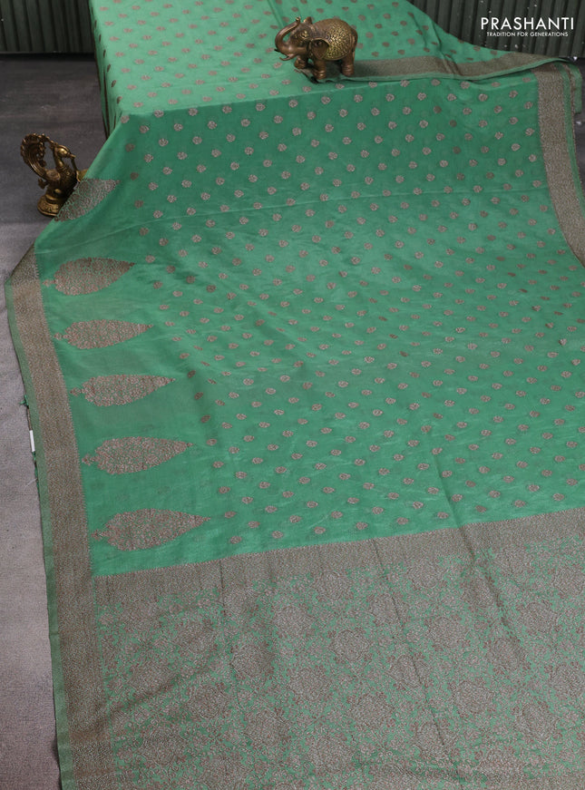 Banarasi semi crepe saree pastel green with allover thread & zari woven buttas and zari woven border