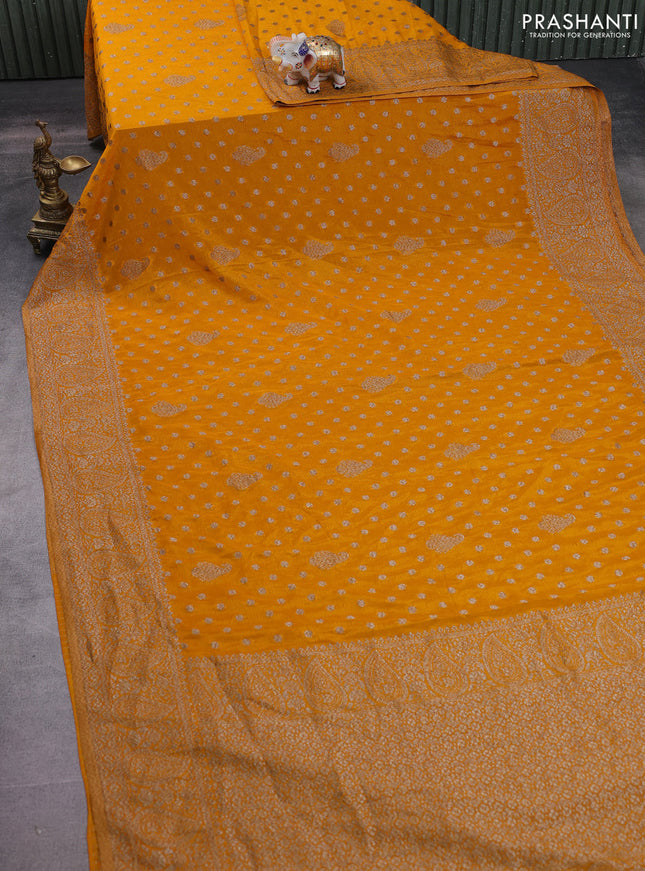 Banarasi semi crepe saree yellow with allover thread & zari woven buttas and zari woven border