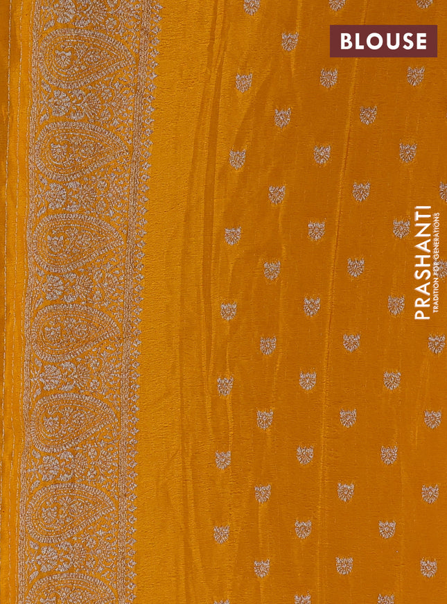 Banarasi semi crepe saree yellow with allover thread & zari woven buttas and zari woven border