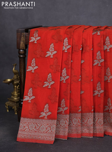 Banarasi semi crepe saree orange with allover thread & zari woven buttas and zari woven border