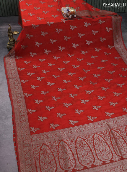 Banarasi semi crepe saree orange with allover thread & zari woven buttas and zari woven border