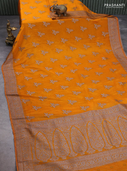 Banarasi semi crepe saree mango yellow with allover thread & zari woven buttas and zari woven border