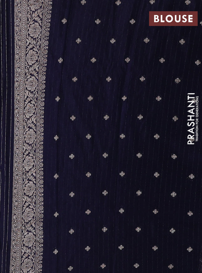 Banarasi semi crepe saree navy blue with allover thread & zari woven buttas and zari woven border
