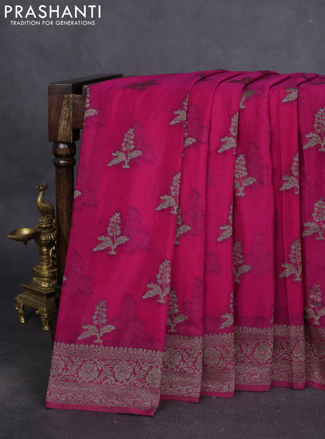 Banarasi semi crepe saree pink with allover thread & zari woven buttas and zari woven border