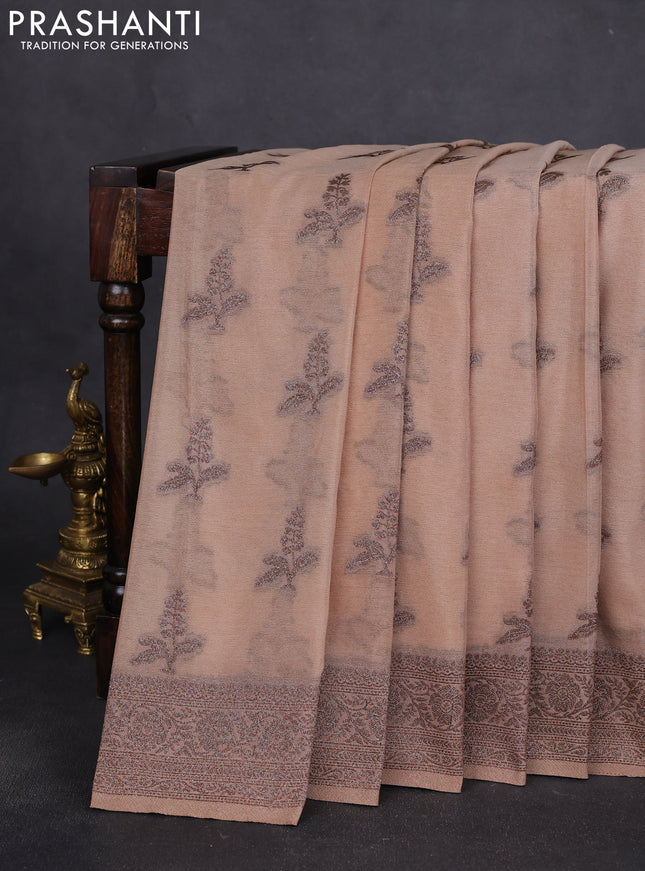 Banarasi semi crepe saree beige with allover thread & zari woven buttas and zari woven border