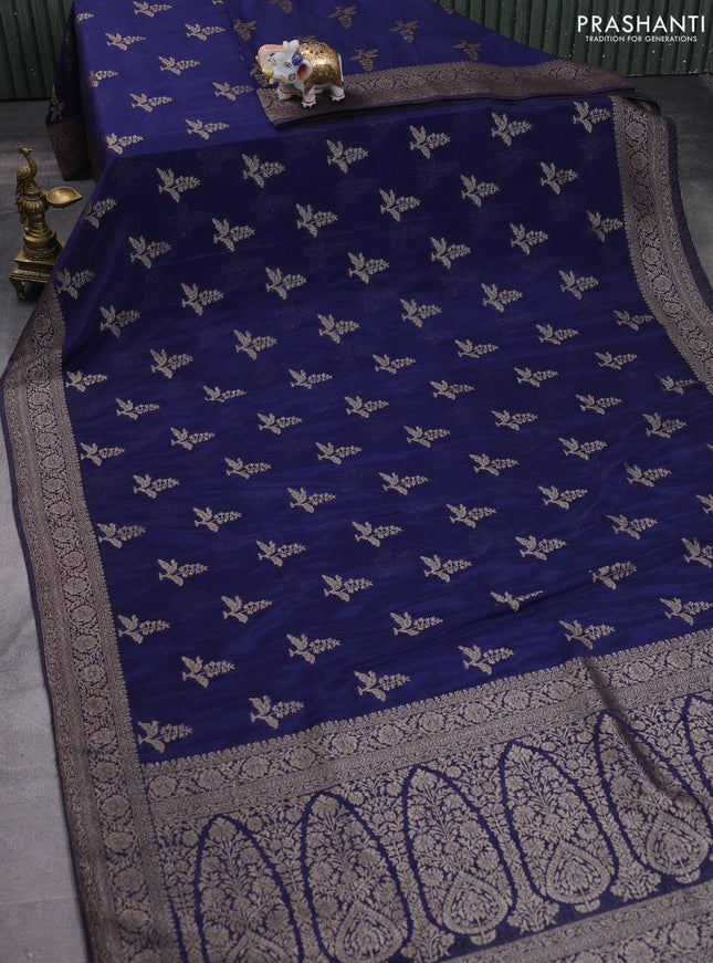 Banarasi semi crepe saree navy blue with allover thread & zari woven buttas and zari woven border