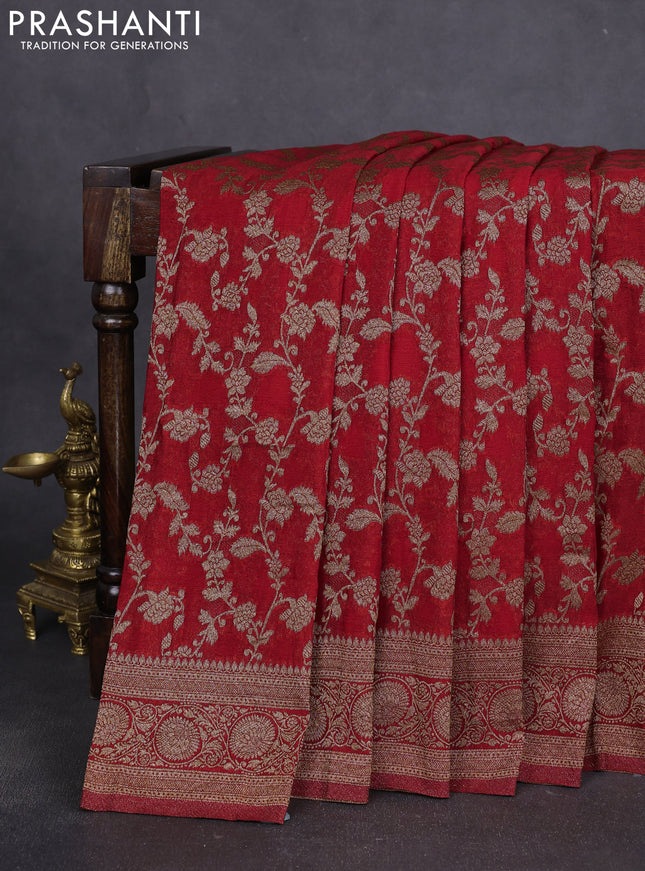 Banarasi semi crepe saree red with allover thread & zari weaves and zari woven border