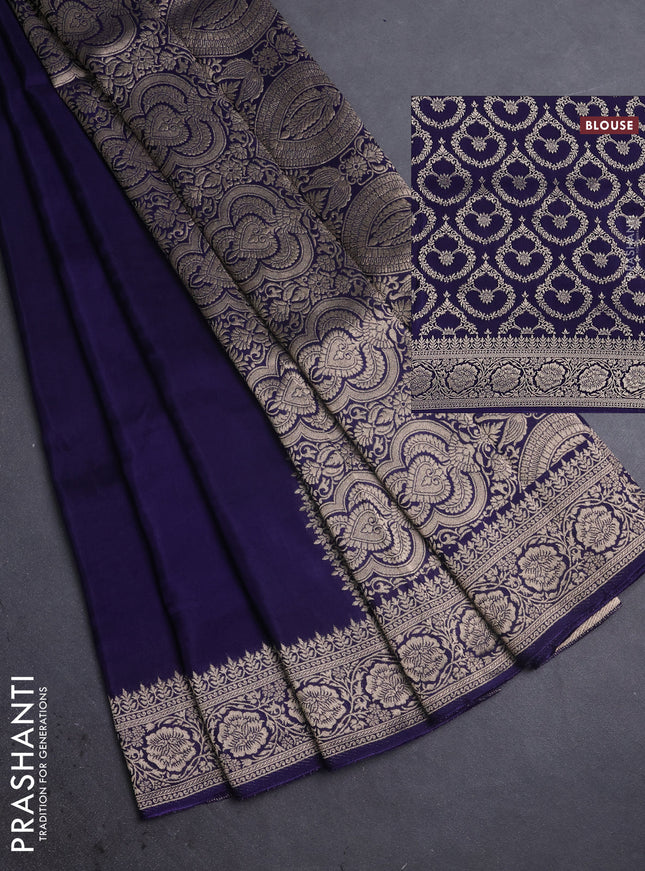 Dola silk saree navy blue with plain body and zari woven border