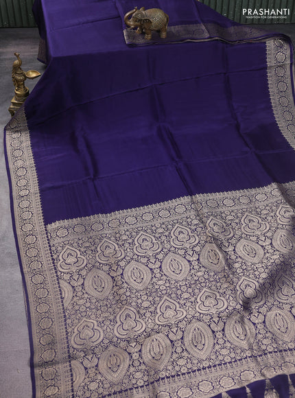 Dola silk saree navy blue with plain body and zari woven border